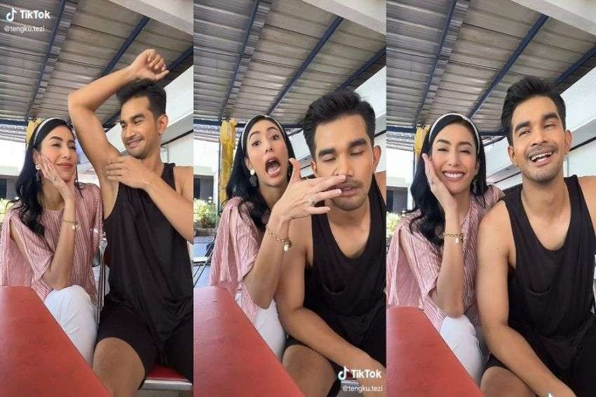 Tengku Tezi dan Tyas Mirasih pamer video saling cium ketiak. (Foto: TikToka)