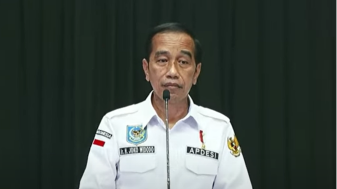 Tangkapan layar presiden Jokowi di acara pembukaan silaturahmi nasional Apdesi Maret 2022 (Foto: Sekretariat Presiden)