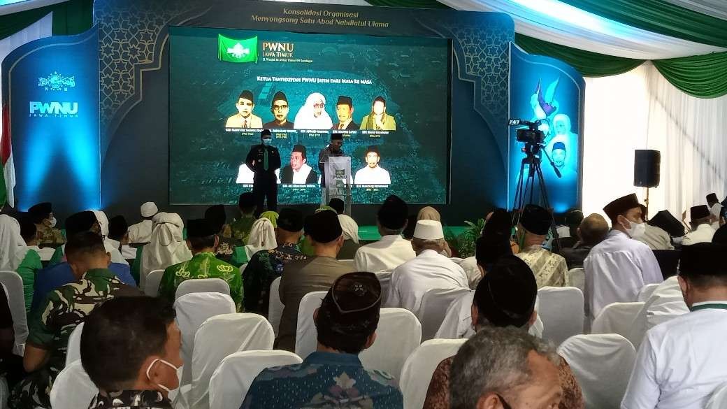 Ketua PWNU Jawa Timur, KH Marzuki Mustamar ketika memberikan sambutan dalam pembukaan Musyawarah Alim Ulama di Tuban (Foto: Khoirul Huda/Ngopibareng.id)