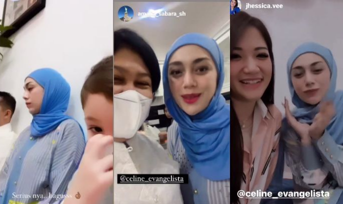 Celine Evangelista mencuri perhatian dengan penampilannya berhijab saat merayakan ulang tahun ke-30 pada 2 April 2022. (Foto: Instagram/Kolase)