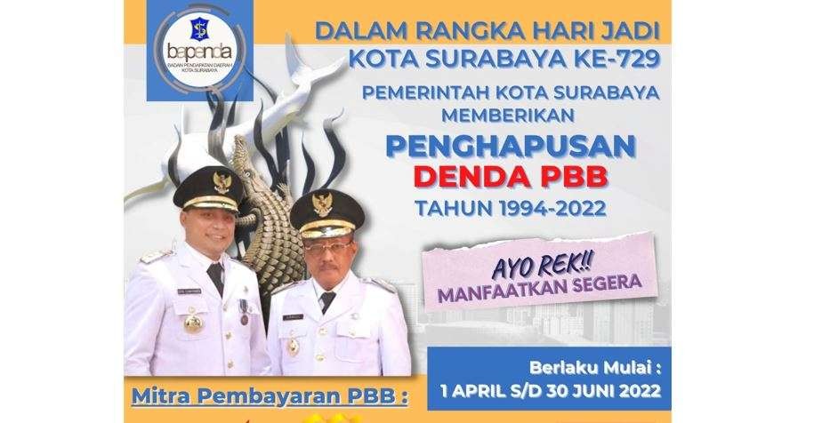 Infografis penghapusan denda PBB tahun 1994-2022 di Kota Surabaya. (Grafis: Instagram @bapendasurabaya)