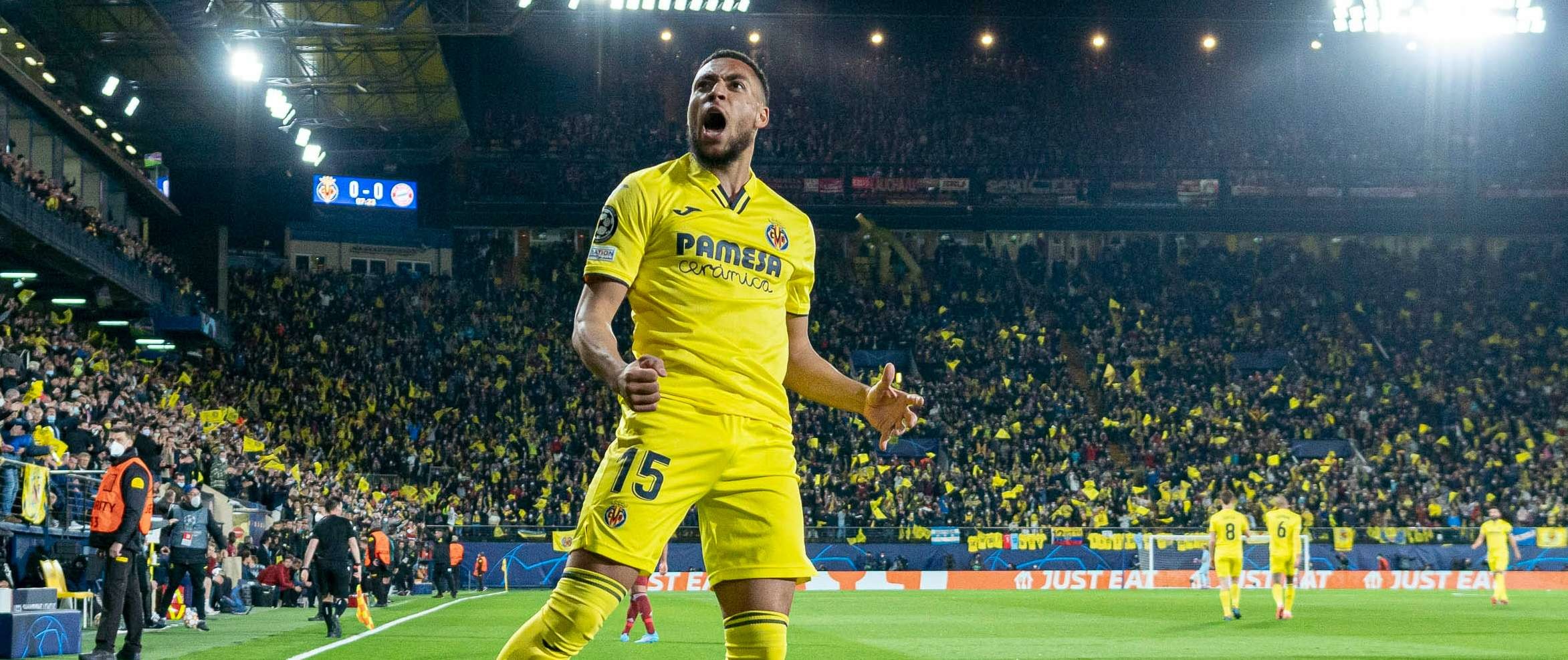 Arnaut Danjuma mencetak satu-satunya gol kemenangan Villareal atas Bayern Munchen di leg pertama perempat final Liga Champions, Kamis 7 April 2022 di El Madrigal. (Foto- Twitter-@VillarealCF)