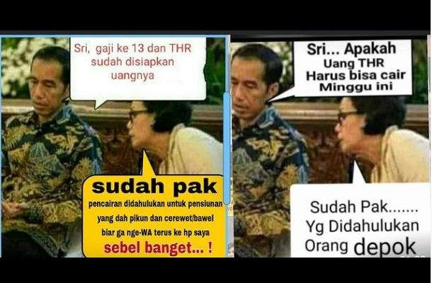 Menteri Keuangan (Menkeu) Sri Mulyani mengunggah meme soal THR. (Foto: Tangkapan layar IG)