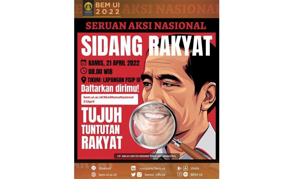 Aksi demo mahasiswa UI. (Grafis: Twitter @BEM_UI)