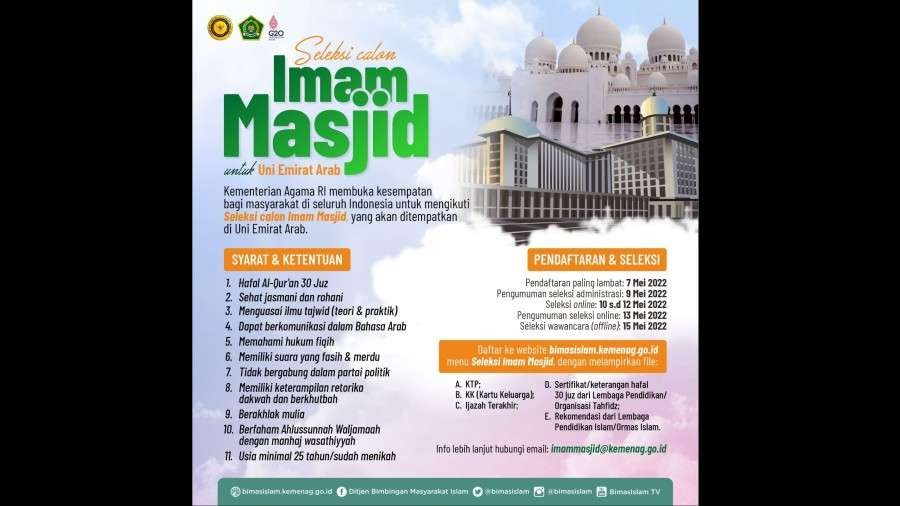 Seleksi Imam Masjid untuk ditempatkan di UEA.