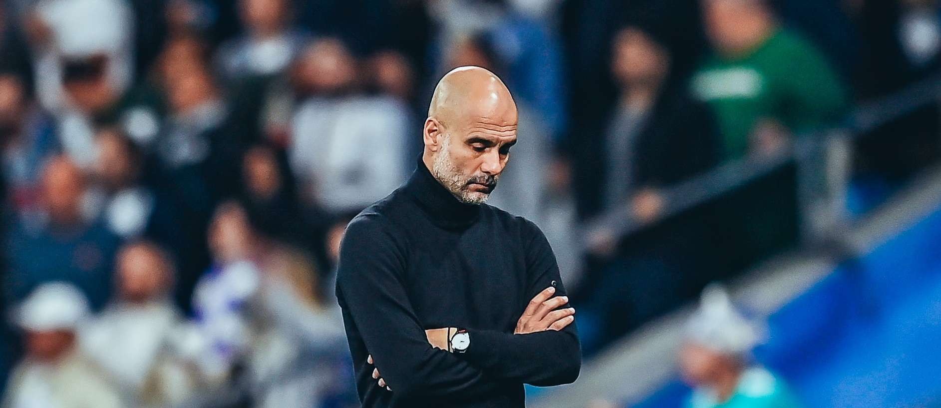 Pep Guardiola murung saat timnya tumbang 1-3 di leg kedua semifinal Liga Champions, Kamis 5 Mei 2022 lalu. (Foto: Twitter/@ManCity)