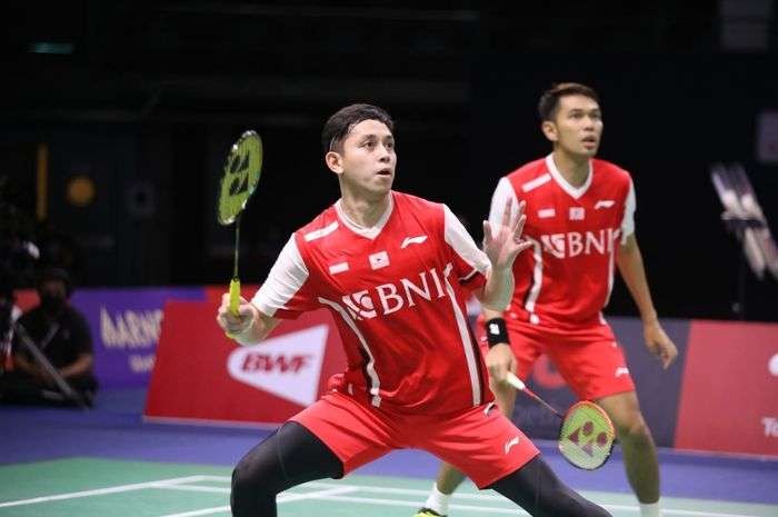 Ganda Fajar Alfian/Muhammad Rian Ardianto kalah dari pasangan Jepang di Semifinal Piala Thomas Cup 2022. (Foto: Ant)