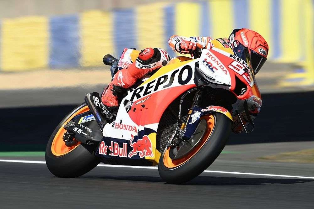 Marc Marquez agak kesulitan menaklukkan Sirkuit Lemans Prancis saat sesi FP1 dan FP2 Jumat, 13 Mei.