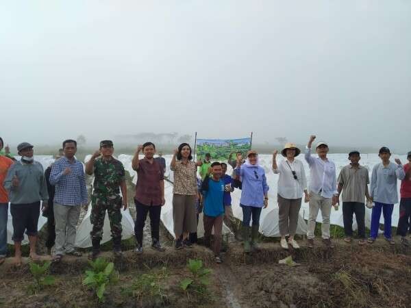 Pemberian bibit tembakau oleh Bupati Bojonegoro Anna Muawanah bersama dengan petani di Desa Drokilo, Kecamatan Kedungadem, Bojonegoro, Sabtu 21 Mei 2022. (Foto: Dok. Humas Pemkab Bojonegoro/Ngopibareng.id)