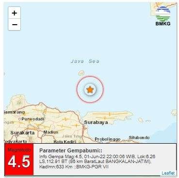 Titik gempa di Bangkalan. (Foto: BMKG)