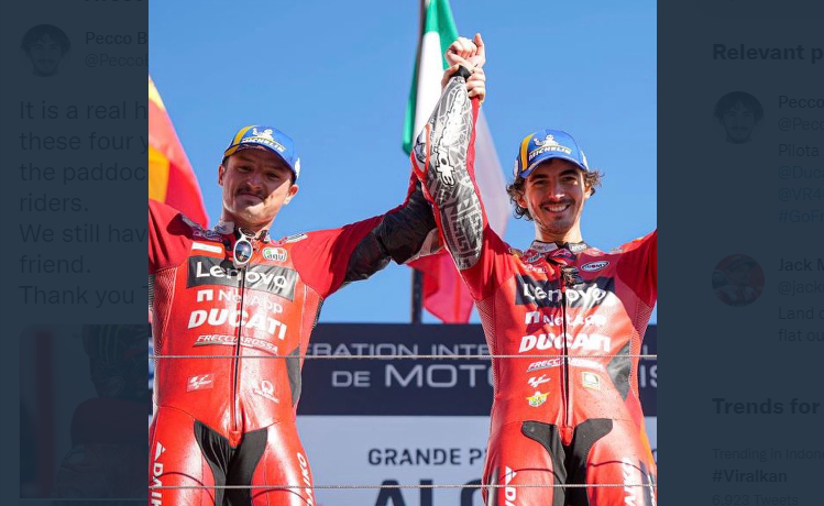 Jack Miller (kiri) teman tandem akur bareng Francesco Bagnaia alias Pecco. (Foto: Twitter Pecco)