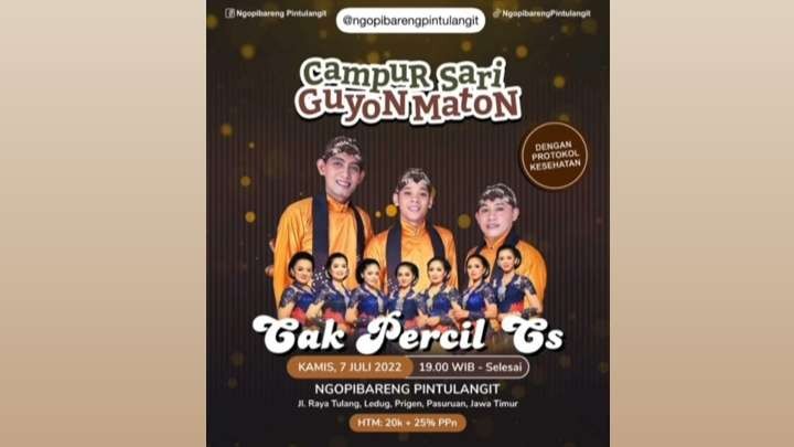 Konser Campursari Guyon Maton Cak Percil di wahana wisata Ngopibareng Pintulangit. (Foto: Istimewa)