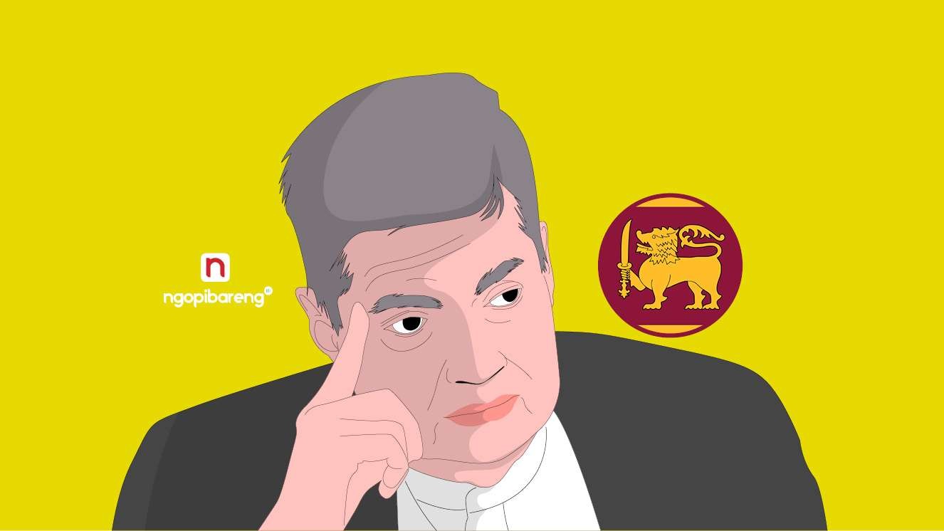 Ilustrasi Perdana Menteri Sri Lanka, Ranil Wickremensinghe menyebut negaranya bangkrut karena gagal bayar utang. (Grafis: Fa Vidhi/Ngopibareng.id)