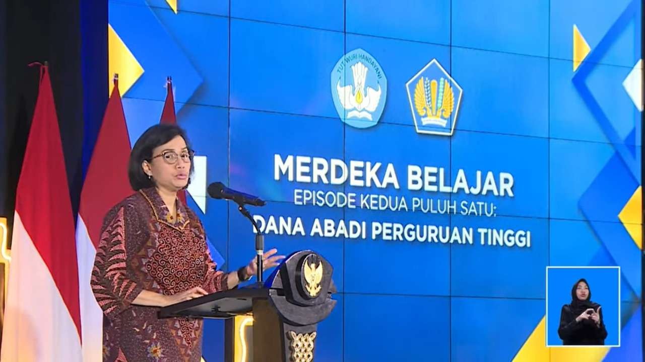 Menteri Keuangan Sri Mulyani pada peluncuran Merdeka Belajar ke 21 mencakup dana abadi PTN (Foto: istimewa)