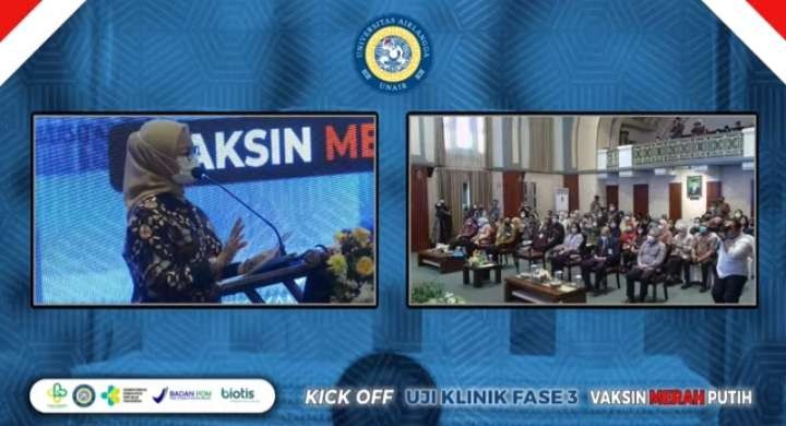 Ketua BPOM RI, Peni Lukito saat menghadiri Kick Off uji klinis fase 3 vaksin Merah Putih Unair. (Foto: Tangkapan layar)