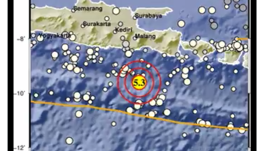 BMKG menyebut gempa yang berpusat di Lumajang itu berukuran magnitudo 5,3 dan terasa di sejumlah wilayah di Kabupaten Malang. (Foto: BMKG)