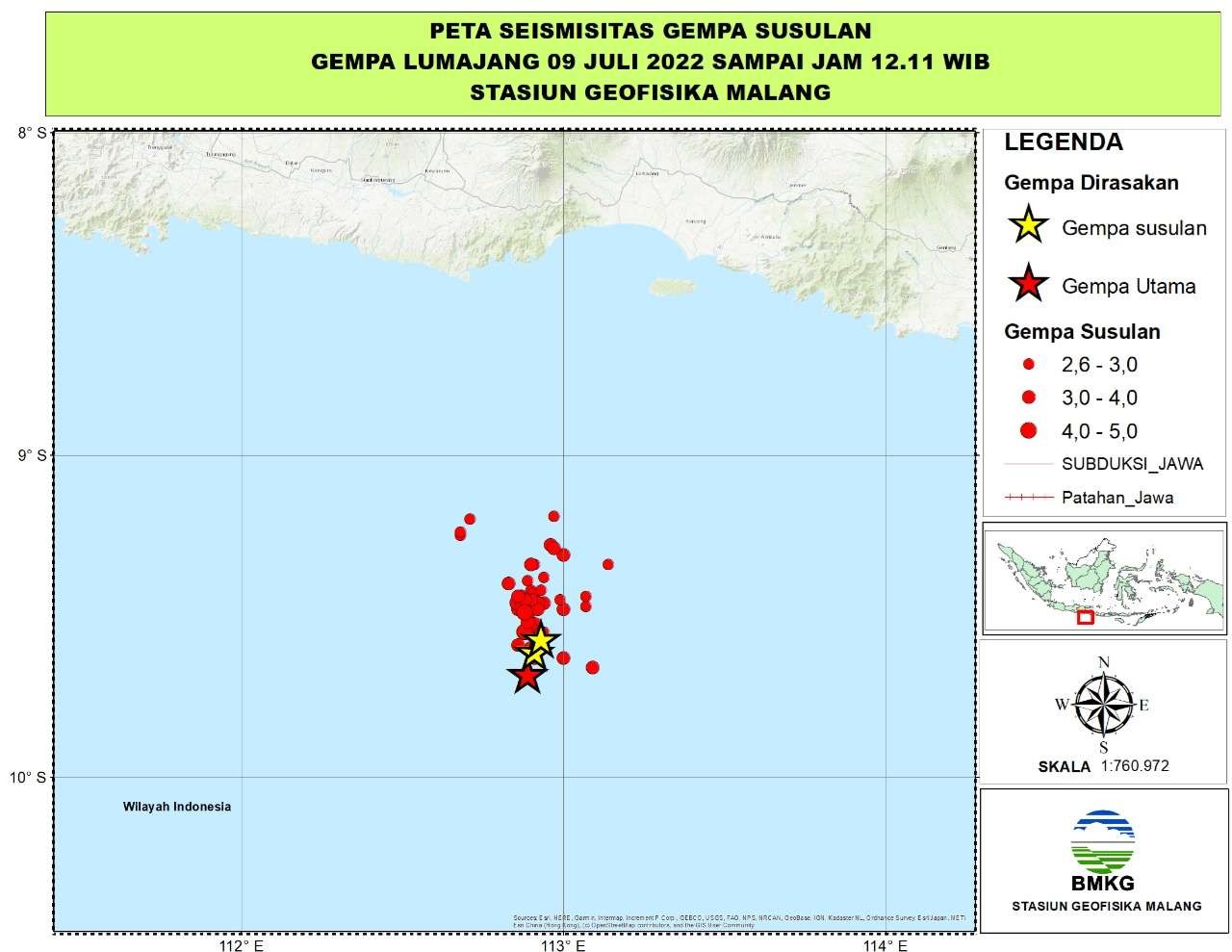 Titik-titik gempa yang terjadi, Minggu 9 Juli 2022. (Foto: BMKG)