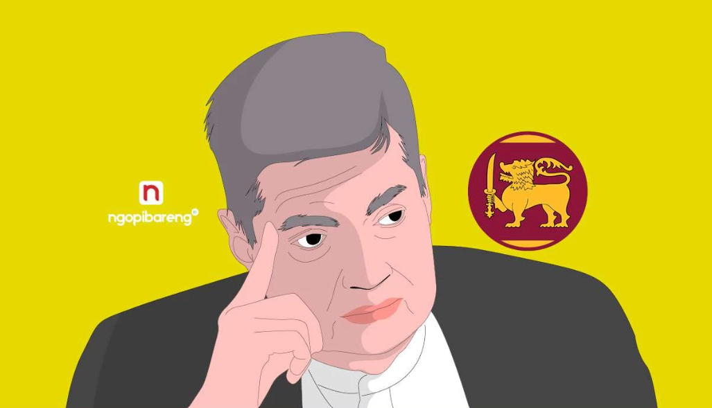 Sri Lanka didera krisis dan disebut bangkrut. Rakyatnya harus mengantre berhari-hari untuk mendapat bahan bakar.  Ilustrasi PM Sri Lanka Ranil Wickremesinghe (Fa-Vidhi/Ngopibareng.id)