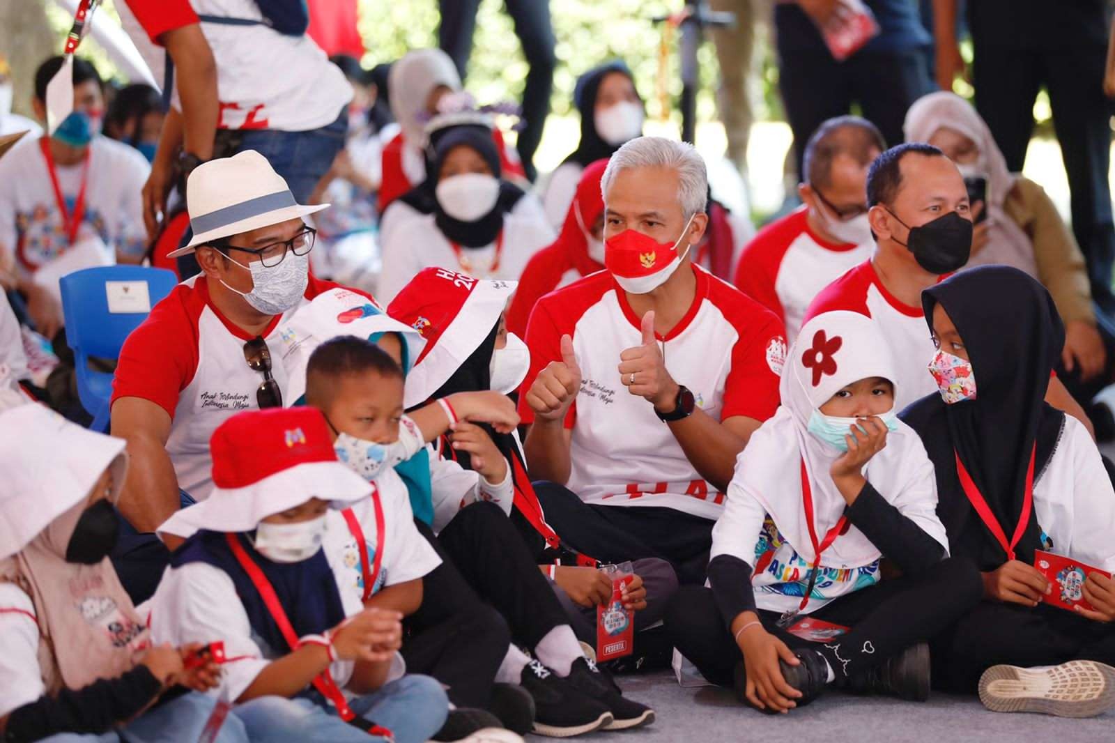 Gubernur Ganjar bersama anak-anak Indonesia saat hadiri puncak peringatan HAN di Bogor.(Foto: Istimewa)