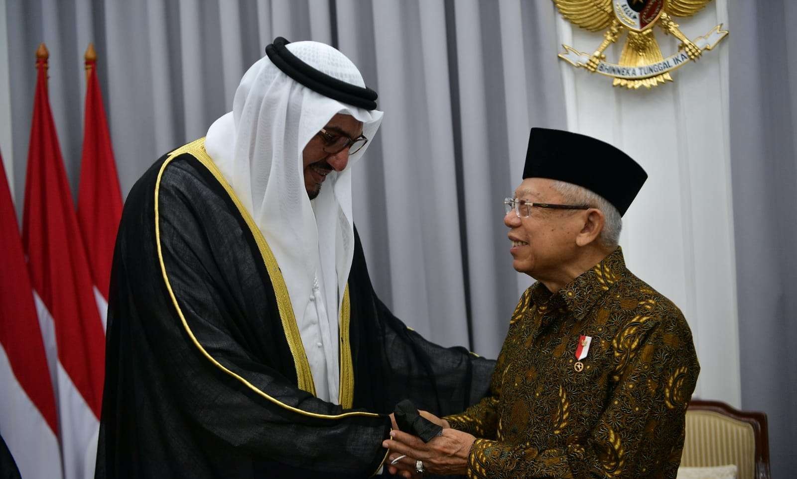 Wakil Presiden (Wapres) Ma’ruf Amin menerima Sekretaris Jenderal (Sekjen) Forum Promosi Perdamaian Abu Dhabi Al-Mahfouz bin Bayyah. (Foto: Istimewa)