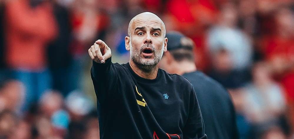 Pep Guardiola justru memuji Erling Haaland meski membuang banyak peluang saat timnya tumbang 1-3 dari Liverpool di Community Shield, Sabtu 30 Juli 2022 di King Power Stadium. (Foto: Twitter/@ManCity)