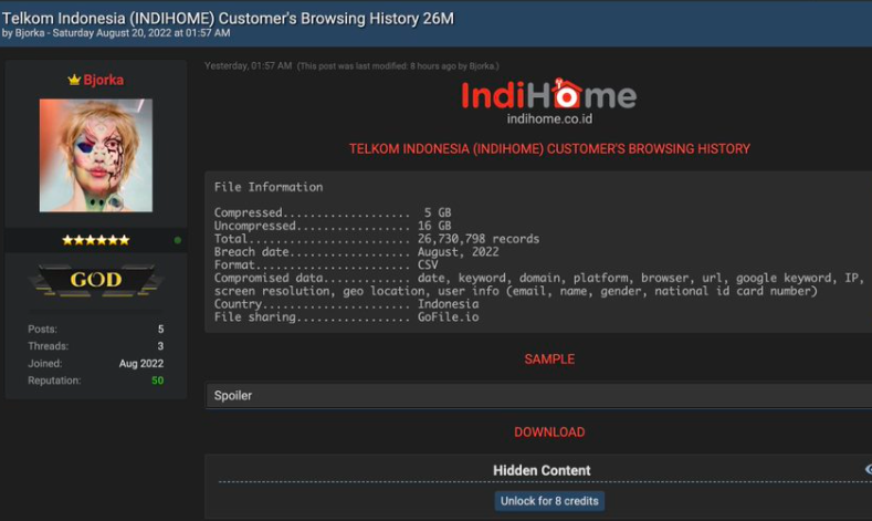 Netizen di Twitter sedang membicarakan kabar bocornya data browsing milik 26 juta pengguna Indihome. Kabar itu disampaikan salah satu akun di Twitter. (Foto: Twitter)