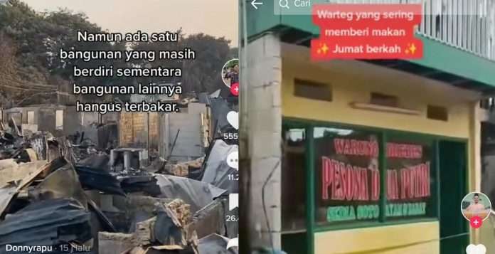 Warteg Brebes Pesona Dua Putri tak tersentuh api, meski 100 bangunan di sekelilingnya ludes dilalap api saat kebakaran melanda Jalan Simprug Golf II, Grogol selatan, Jakarta Selatan, pada Minggu 21 Agustus 2022. (Foto: TikTok)