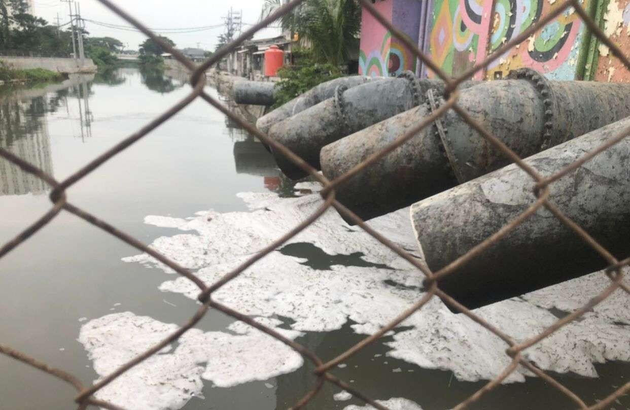 Sungai Kalisari di Surabaya yang beberapa waktu lalu mengeluarkan busa berlebihan. (Foto: Andhi Dwi/Ngopibareng.id)