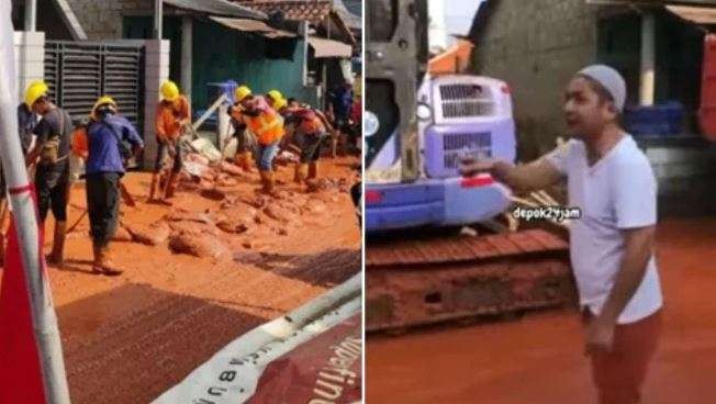 Pasha Ungu mengamuk ke petugas proyek galian PLN yang menyebabkan banjir lumpur di area rumahnya, Depok, Jawa Barat, Rabu 31 Agustus 2022. (Foto: Instagram @depokhariini)