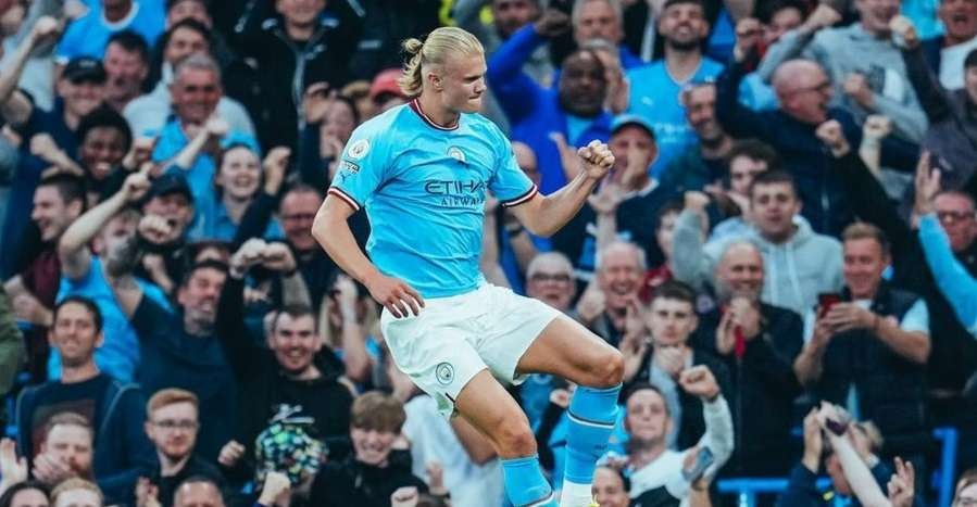 Erling Haaland melesat sendirian di puncak daftar top skor Liga Inggris dengan 9 gol. (Foto: Twitter/@ManCity)