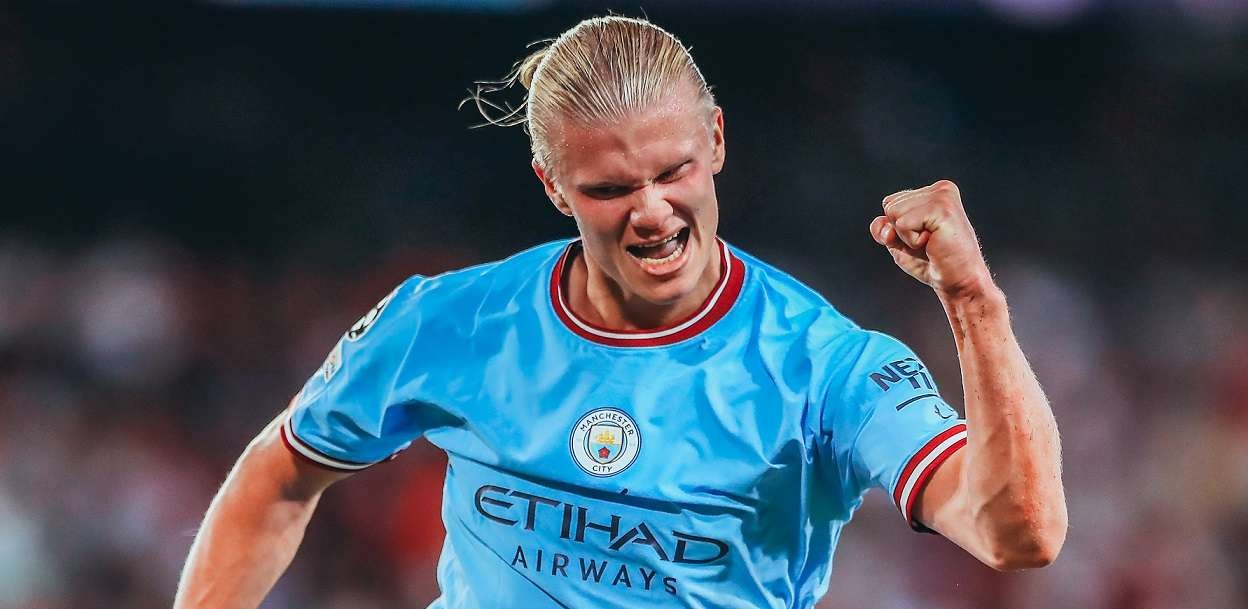 Striker Manchester City Erling Haaland mencetak dua gol saat timnya menang 4-0 atas Sevilla di laga perdana Grup G Liga Champions 2022-2023. (Foto: Twitter/@ManCity)