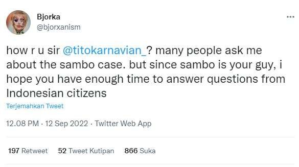 Kali ini ia membocorkan data pribadi Menteri Dalam Negeri Tito Karnavian. Ia juga merespon tudingan netizen soal pengalihan isu Ferdy Sambo. (Foto: Twitter)