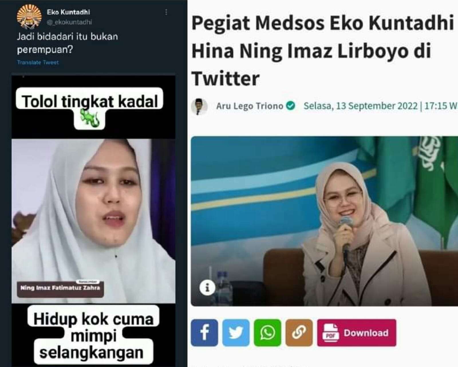 Ning Imaz dan cacian Eko Kunthadi pada akun twitternya. (Foto: Tangkapan layar medsos)