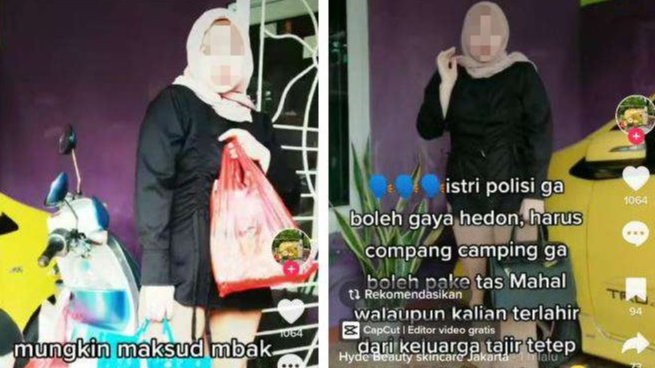 Seorang perempuan diduga oknum istri polisi yang ikut keluarkan sindiran ke Najwa Shihab. (Foto: TikTok Hydebeauty)