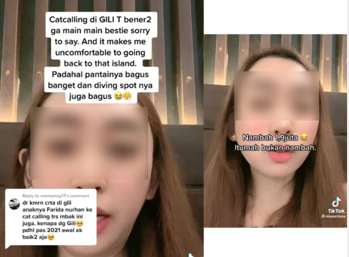 Mia, korban pelecehan verbal atau catcalling, dilaporkan ke polisi oleh warga Gili Trawangan. Ia dinilai telah merusak citra lokasi wisata setempat. (Foto: TikTok)