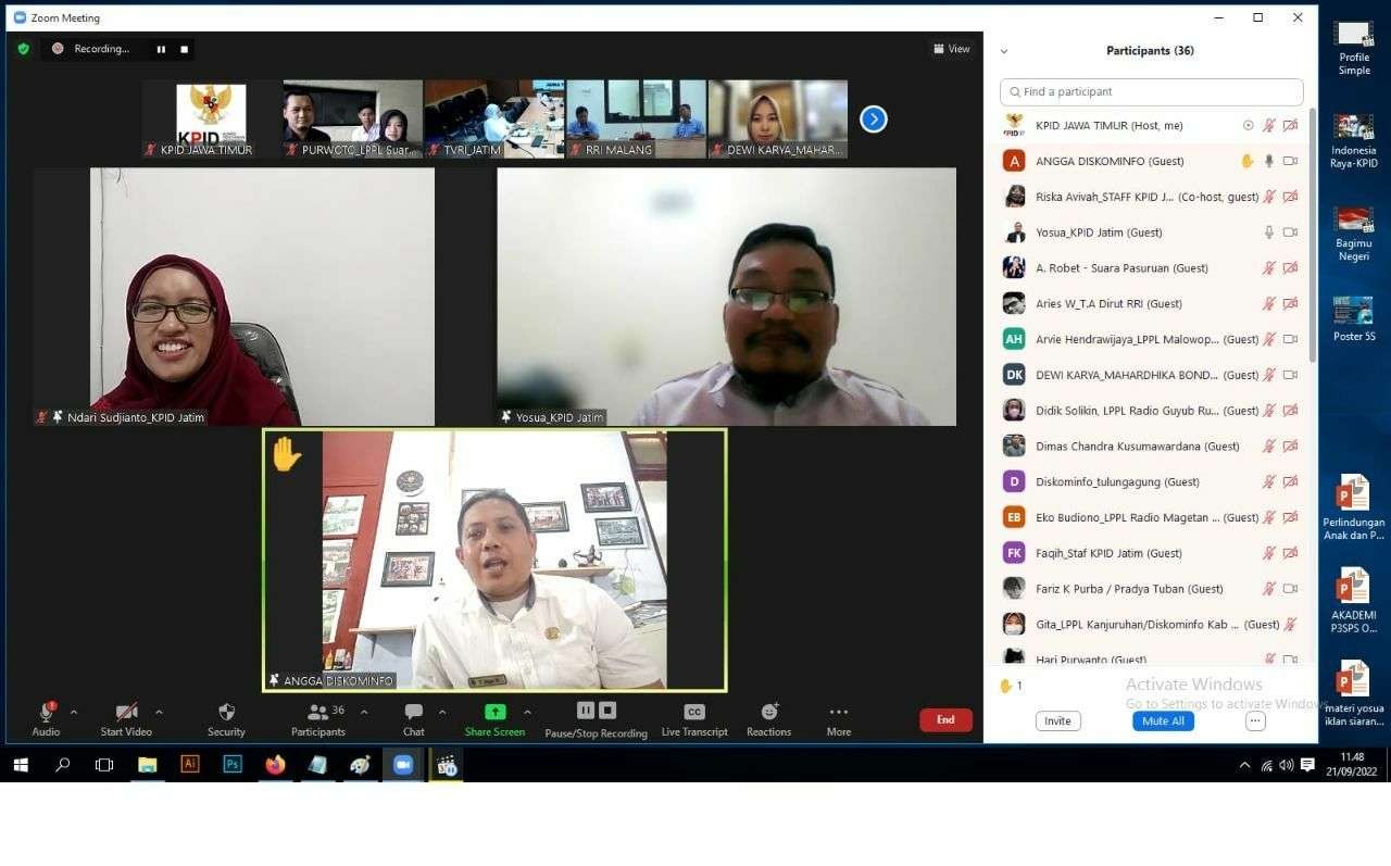 Diskusi Komisi Penyiaran Indonesia Daerah (KPID) bersama  Lembaga Penyiaran Publik Lokal (LPPL) se-Jatim pada 21 September 2022. (Foto: dok)