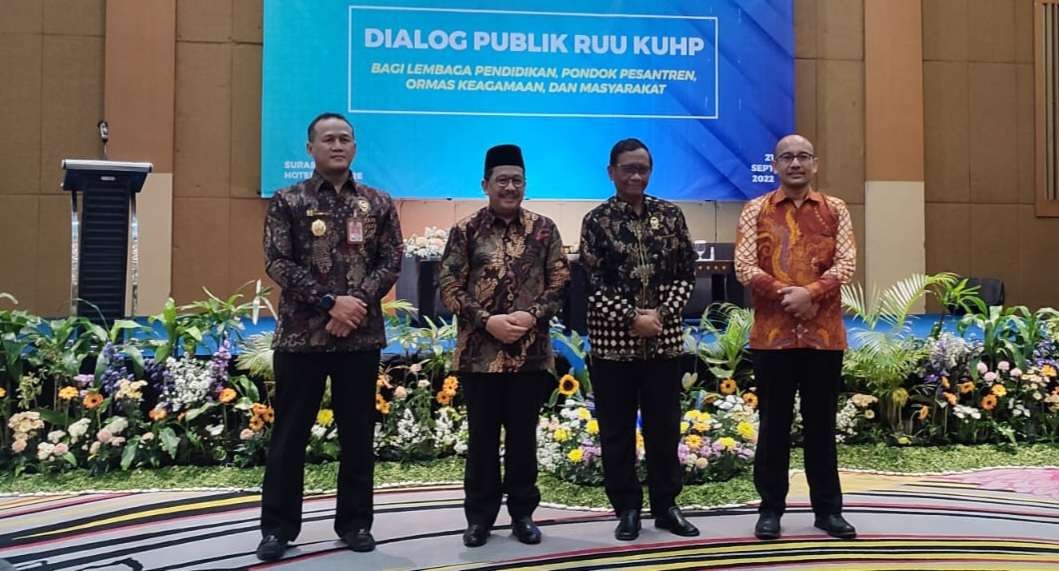 Menko Polhukum, Mahfud MD menyebut, Rancangan Kitab Undang-Undang Hukum Pidana (RKUHP) akan disahkan oleh DPR dan pemerintah. (Foto: Pita Sari/Ngopibareng.id)