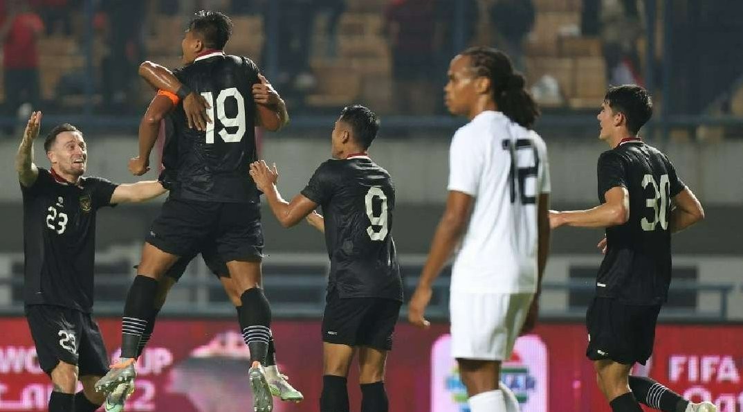 Para pemain Timnas Indonesia merayakan gol Fachrudin ke gawang Curacao. (Foto: PSSI)