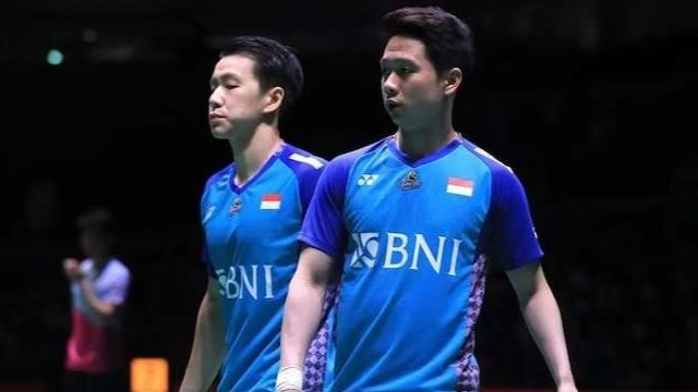 Ganda putra Indonesia Kevin/Marcus kembali harus turun peringkat. (Foto: Ant)