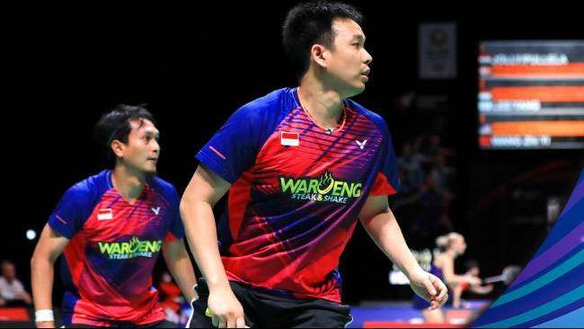 Ganda Mohamad Ahsan/Hendra Setyawan lolos ke babak 16 besar Denmark Open 2022. (Foto: PBSI)