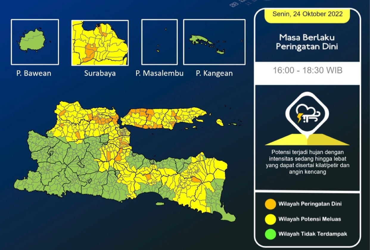 Peringatan dini cuaca ekstrem di Jawa Timur. (Grafis: Dokumentasi BMKG)