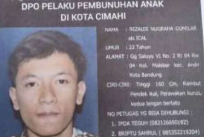 Tampang Rizaldi Nugroho, tersangka pelaku penusukan terhadap bocah usia 12 tahun yang baru pulang ngaji di Cimahi. (Foto: Arsip Polda Jabar)