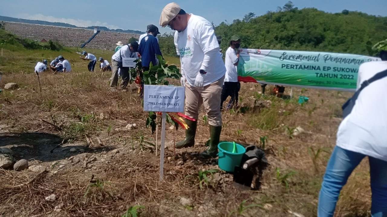 Pertamina EP tanam seribu pohon di Waduk Gongseng (Ahmad Sampurno/ngopibareng.id)