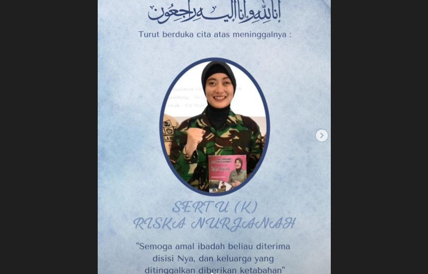 Sertu Rizka Nurjanah meninggal dunia, usai berjuang melawan tumor otak yang menyebabkan matanya buta. (Foto: Instagram @rizkanurjanah22)