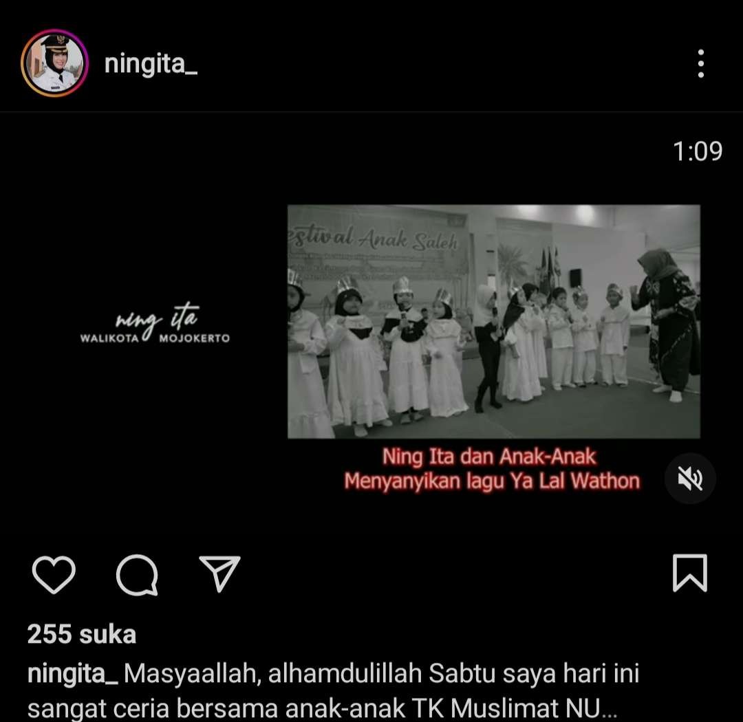 Tangkapan layar IG Walikota Mojokerto.(Foto: Istimewa)