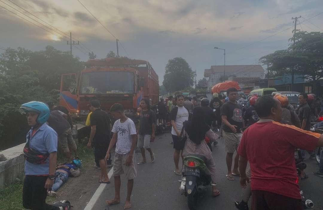 Kecelakaan beruntun di Kecamatan Bangsal Mojokerto.(Foto Dokumentasi Satlantas)