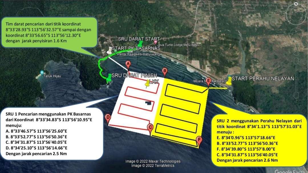 Rencana pencarian nelayan yang hilang di teluk pantai Rajegwesi, Banyuwangi (Foto: Dok )