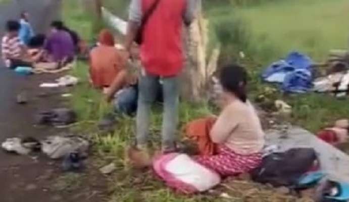 Pikap yang mengangkut 13 buruh tani di Jember mengalami kecelakaan, satu meninggal (Foto: Tangkap layar video)