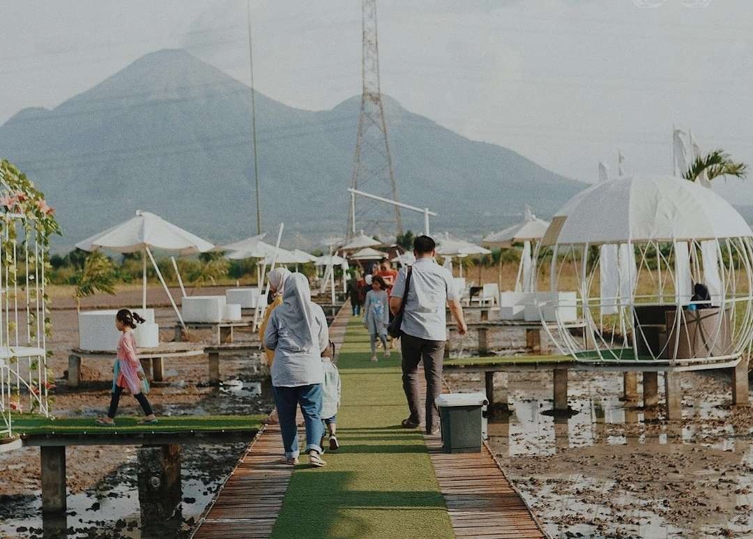 Pemandangan asri kafe Gubuk Padi Mojokerto, Jawa Timur. (Foto: Deni Lukmantara/Ngopibareng.id)