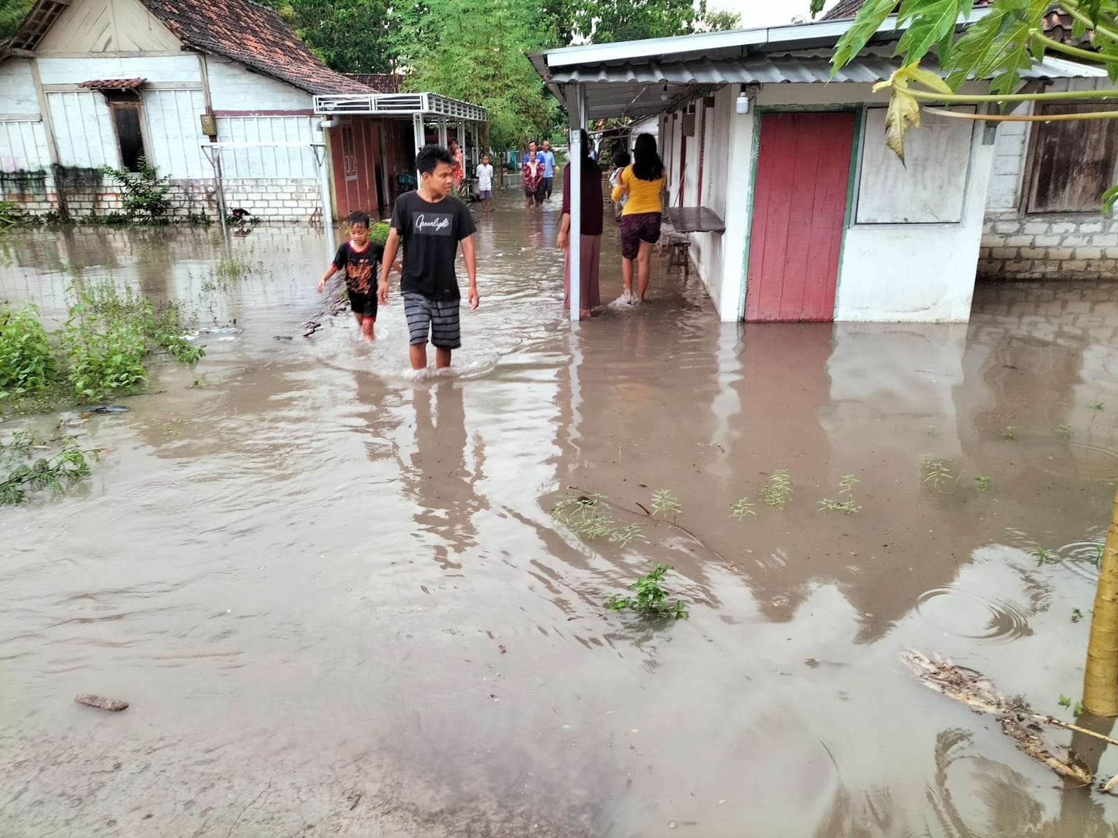 Pemukiman warga Desa Ngloram terendam air (Ahmad Sampurno/ ngopibareng.id)